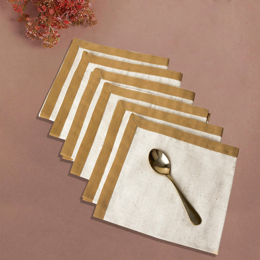 Dining Table Premium Cotton Table Napkin with Beige Border (Set of 6 , L x B – 17 x 17 inch , Off White and Beige) - View 2