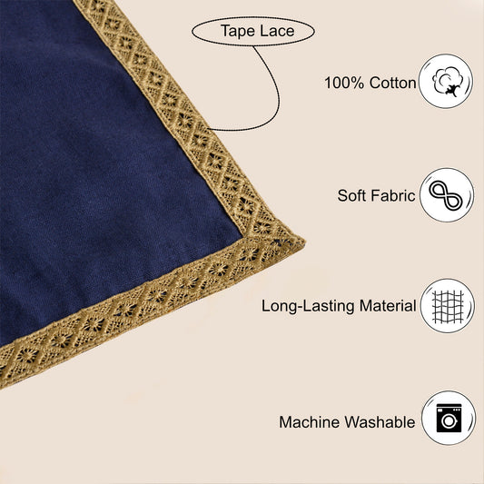 Dining Table Premium Cotton Table Napkin with Crochet Ends (Set of 6 , L x B – 17 x 17 inch , Blue and Beige) - View 2