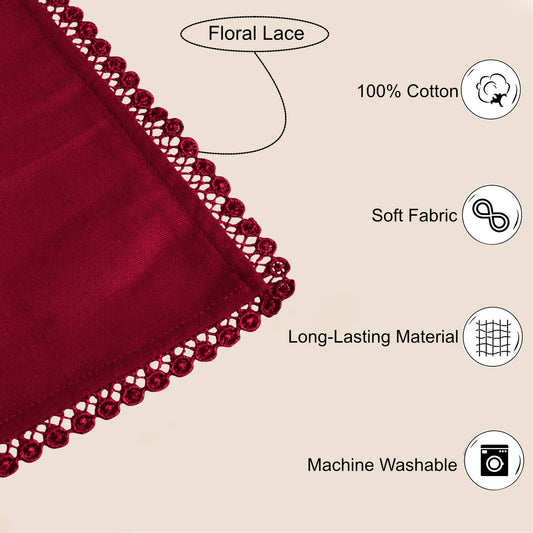 Dining Table Premium Cotton Table Napkin with Crochet Ends (Set of 6 , L x B – 17 x 17 inch , Maroon) - View 2