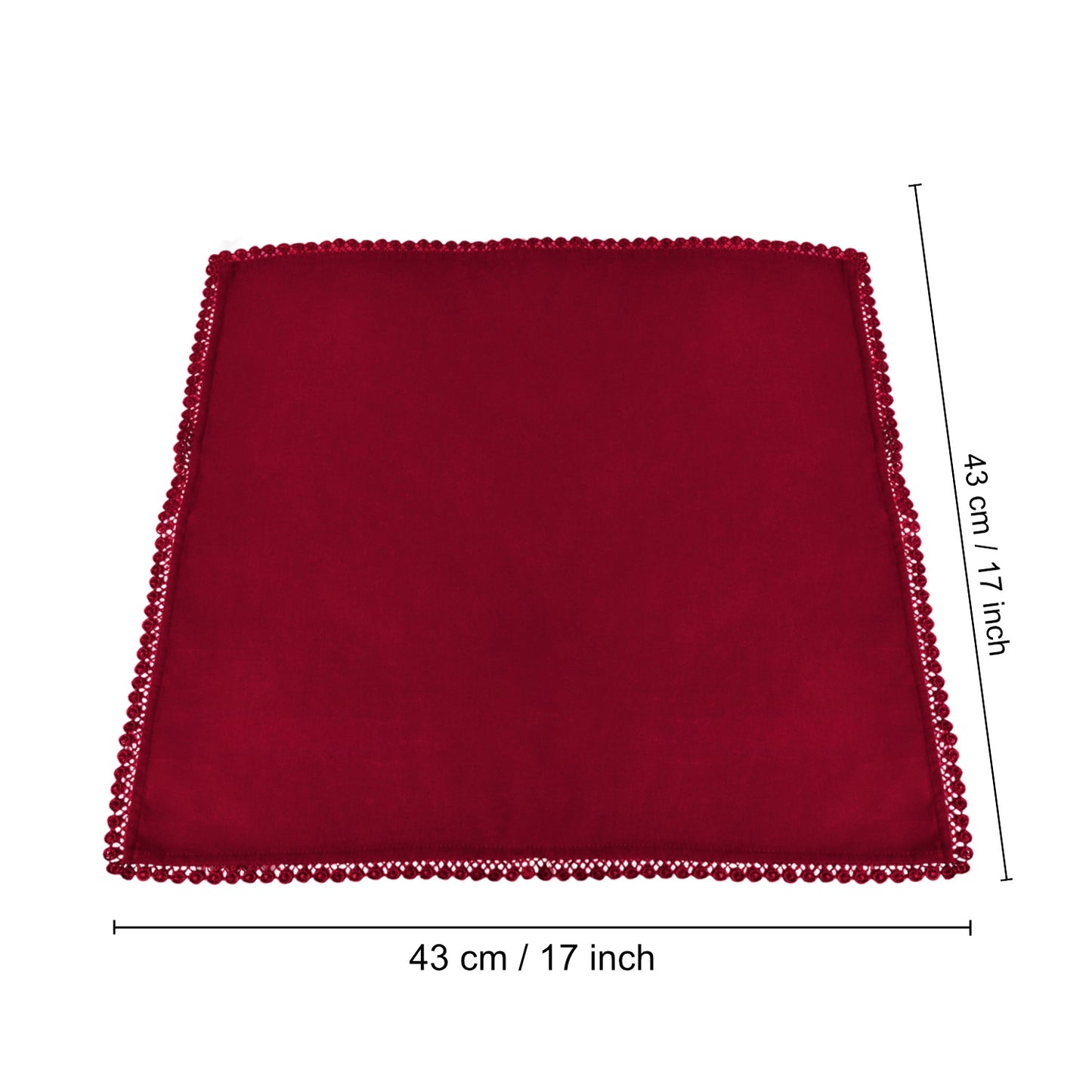 Dining Table Premium Cotton Table Napkin with Crochet Ends (Set of 6 , L x B – 17 x 17 inch , Maroon) - View 5