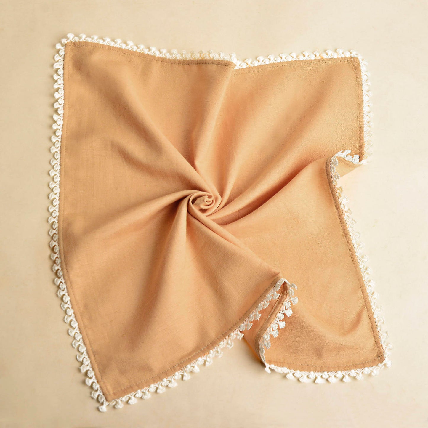 Dining Table Premium Cotton Table Napkin with Crochet Ends (Set of 6 , L x B – 17 x 17 inch , Beige) - View 6