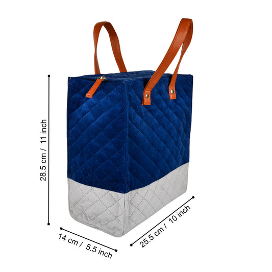 Velvet Lunch Bag ( 25 x 14 x 28 cm , Blue & Grey, Waterproof ) - View 2
