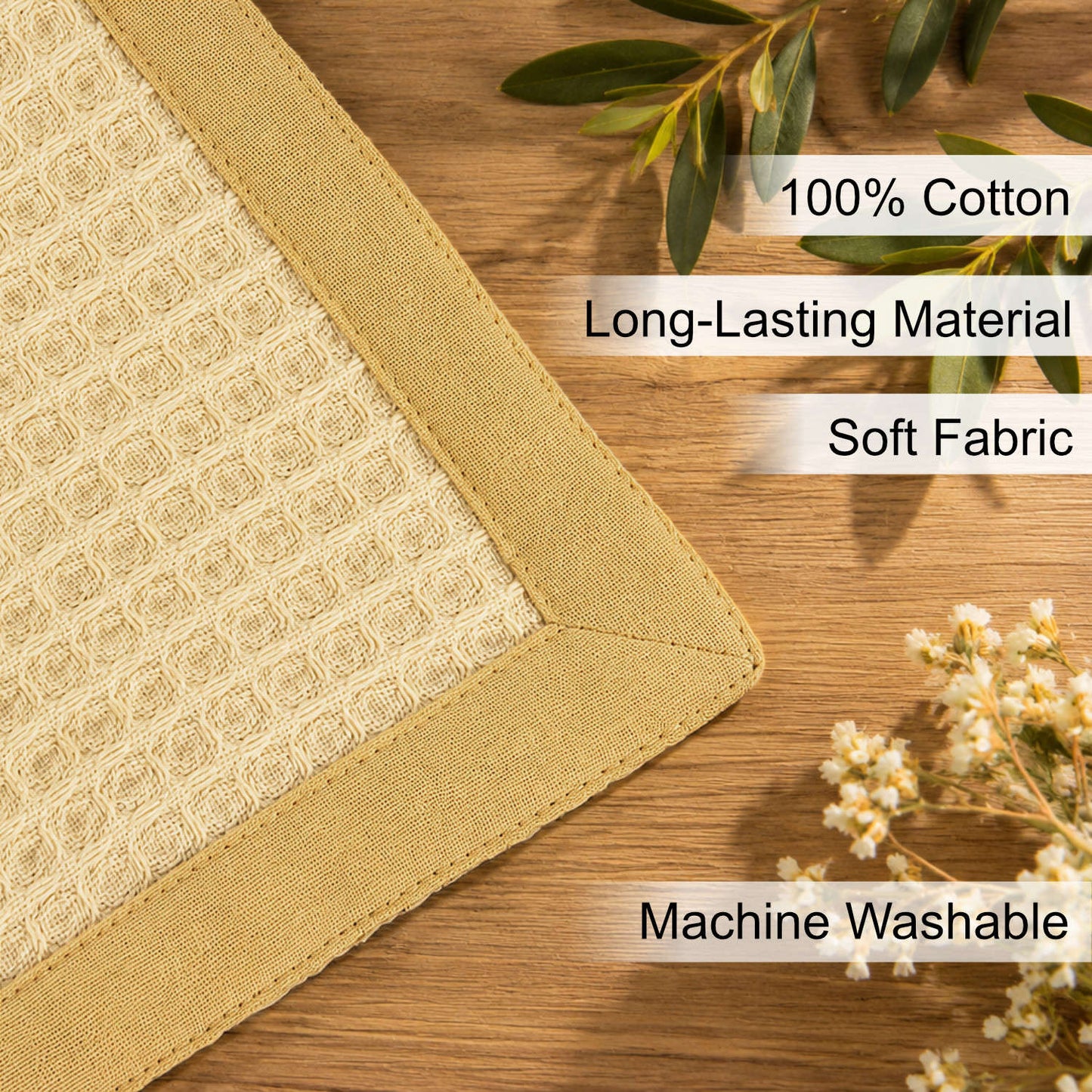 Dining Table Cotton Waffle Weave Napkins (Set of 6, L x B – 17 x 17 Inch, Natural Cream with Beige Border)