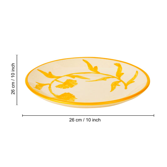 “The Lucid Yellow Collection” Hand Painted Ceramic Floral Dinner Serving Plates ( Set of 6, Yellow and Off White , Diameter – 10 inches) - View 2