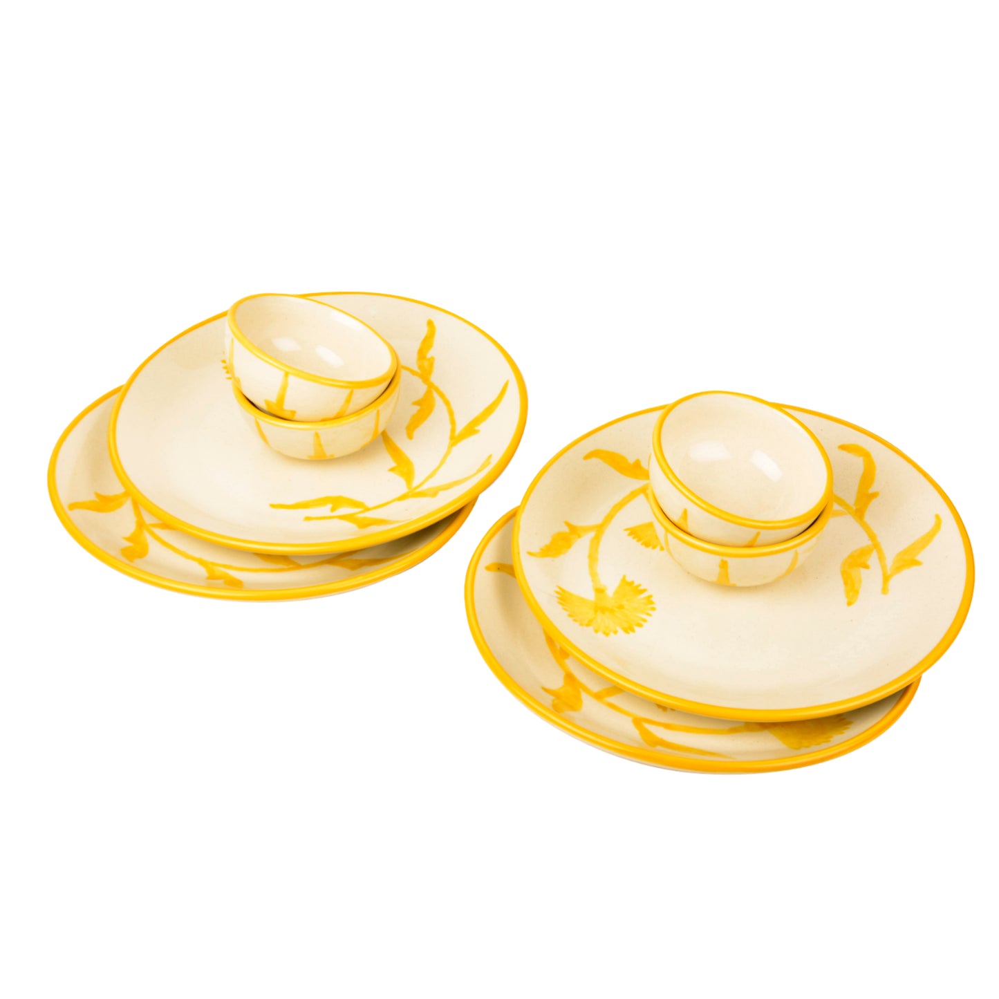 “The Lucid Yellow Collection” Hand Painted Ceramic Floral 4 Dinner Serving Plates with 4 Dinner Bowls (Set of 8, Yellow & Off White, Plate Diameter – 10 inches) - View 4