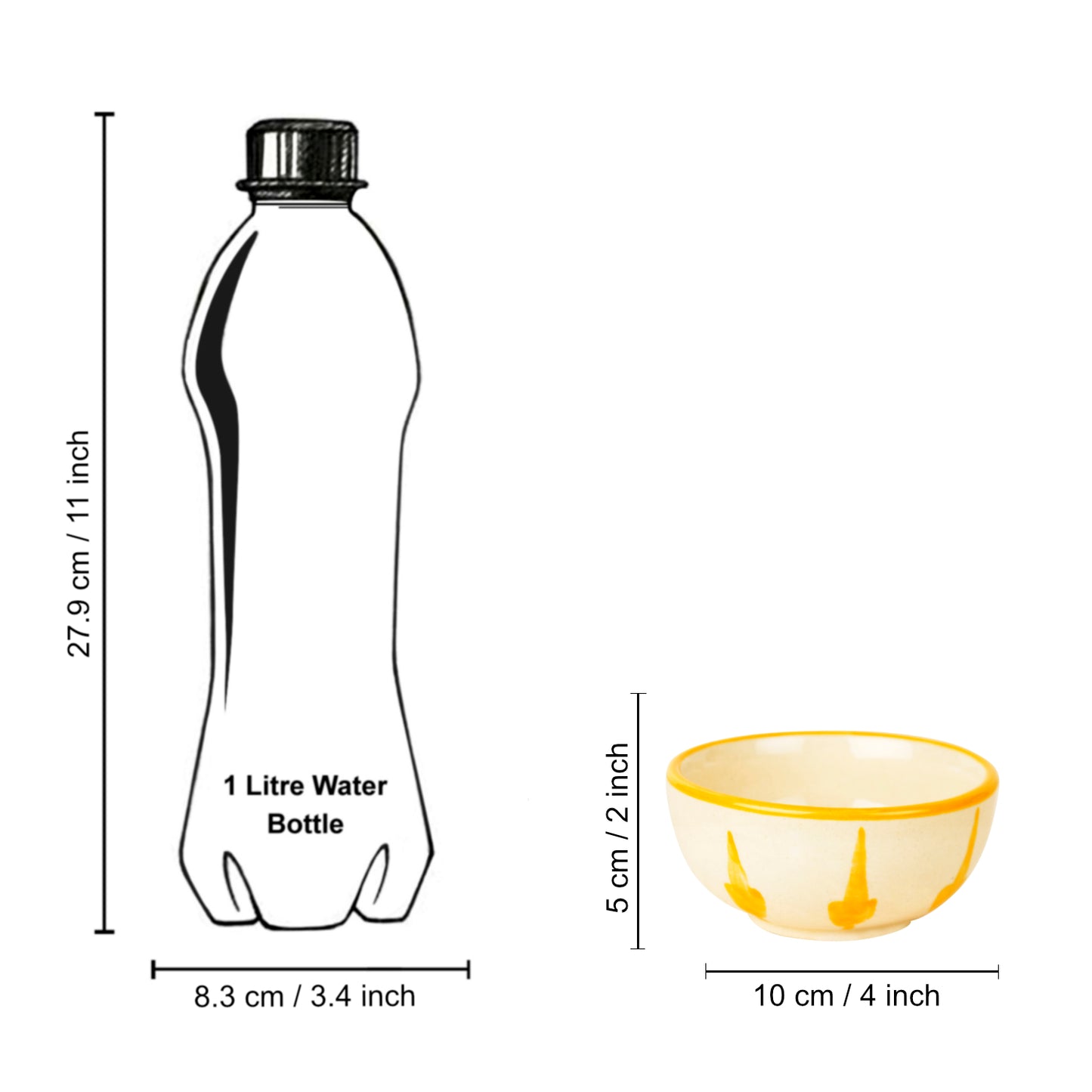 “The Lucid Yellow Collection” Ceramic Floral Dining Bowls (Set of 4, Yellow and Off White, Diameter – 4 inches) - View 5