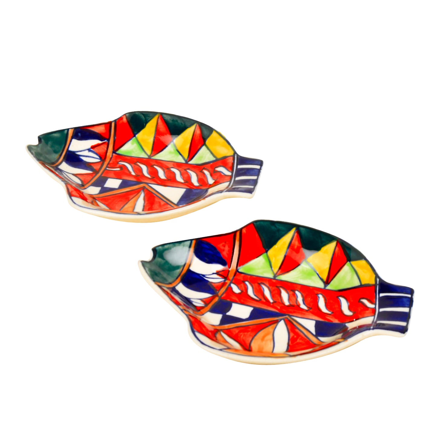 Premium Handpainted Ceramic Fish Cut Snacks Serving Plates (Set of 2, Multicolor, L x B – 18 cm x 15 cm) - View 5