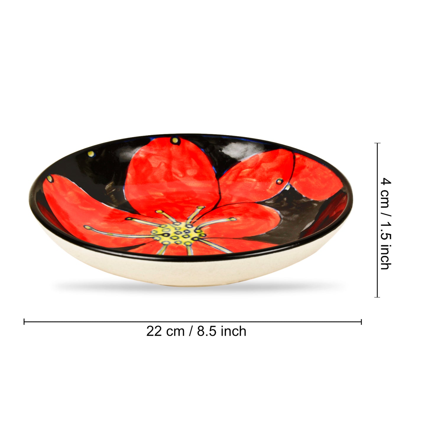 Handpainted Ceramic Floral Round Pasta Serving Plates (Set of 4, 8.5 inches , Red & Black) - View 5