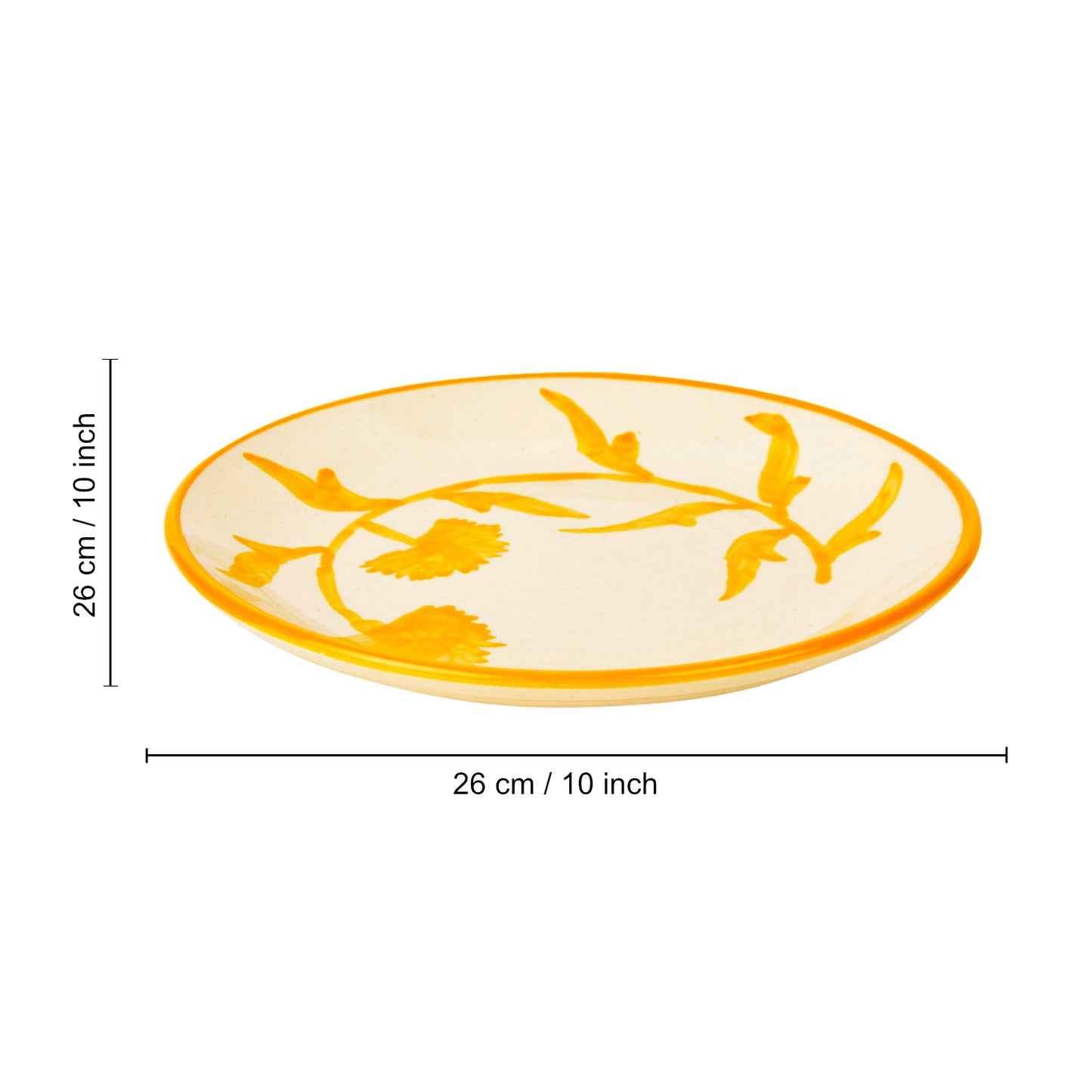 “The Lucid Yellow Collection” Hand Painted Ceramic Floral Dinner Serving Plates ( Set of 2, Yellow and Off White , Diameter – 10 inches) - View 5