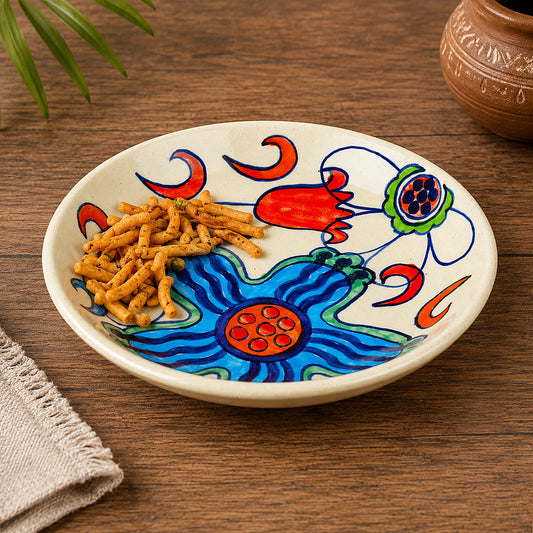 Handpainted Ceramic Floral Round Pasta Serving Plates (Set of 2, 8.5 inches , Off White & Multicolor) - View 2