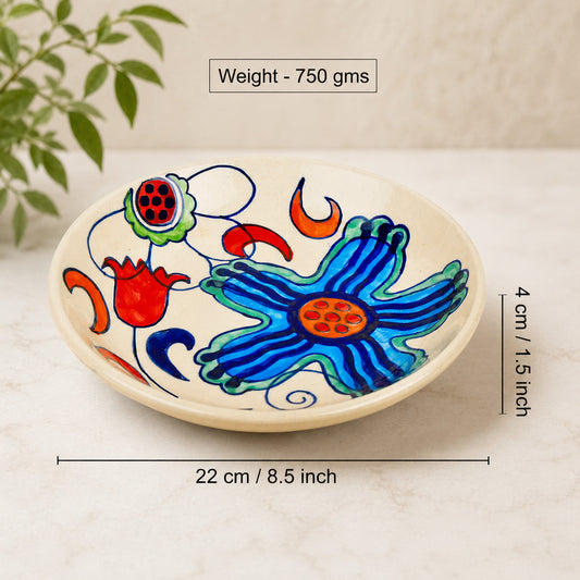 Handpainted Ceramic Floral Round Pasta Serving Plates (Set of 4, 8.5 inches , Off White & Multicolor)