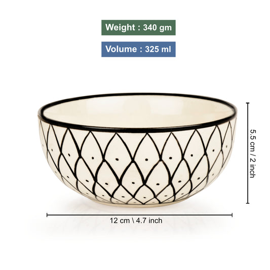 Hand Painted Black & White Spiral Ceramic Serving Bowls (5 inches, 325 ml each, Set of 2) - View 2