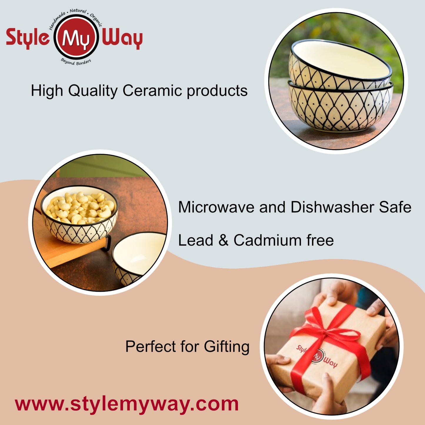 Hand Painted Black & White Spiral Ceramic Serving Bowls (5 inches, 325 ml each, Set of 2) - View 6