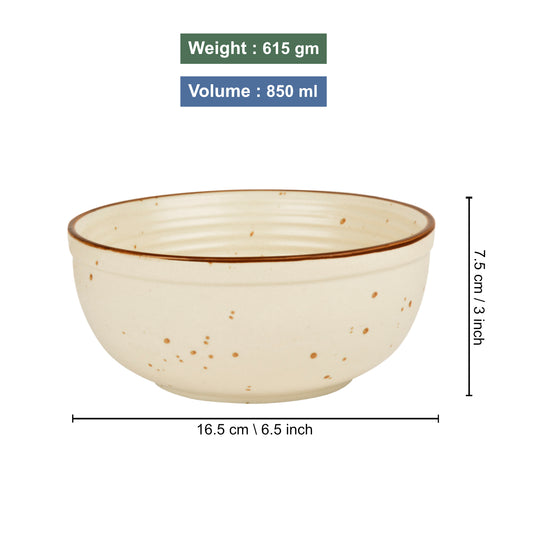Studio Pottery Off White Matt Finish Ceramic Dinner Serving Bowls (Diameter - 6.6 inches, 850 ml each, Set of 2) - View 2