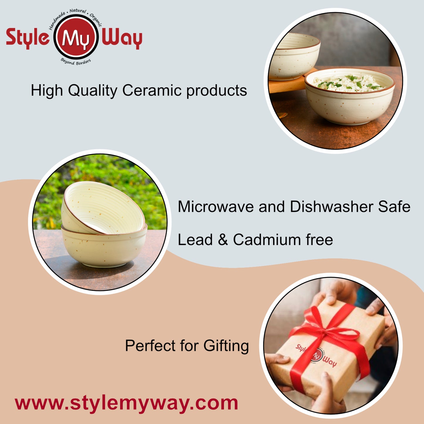 Studio Pottery Off White Matt Finish Ceramic Dinner Serving Bowls (Diameter - 6.6 inches, 850 ml each, Set of 2) - View 6