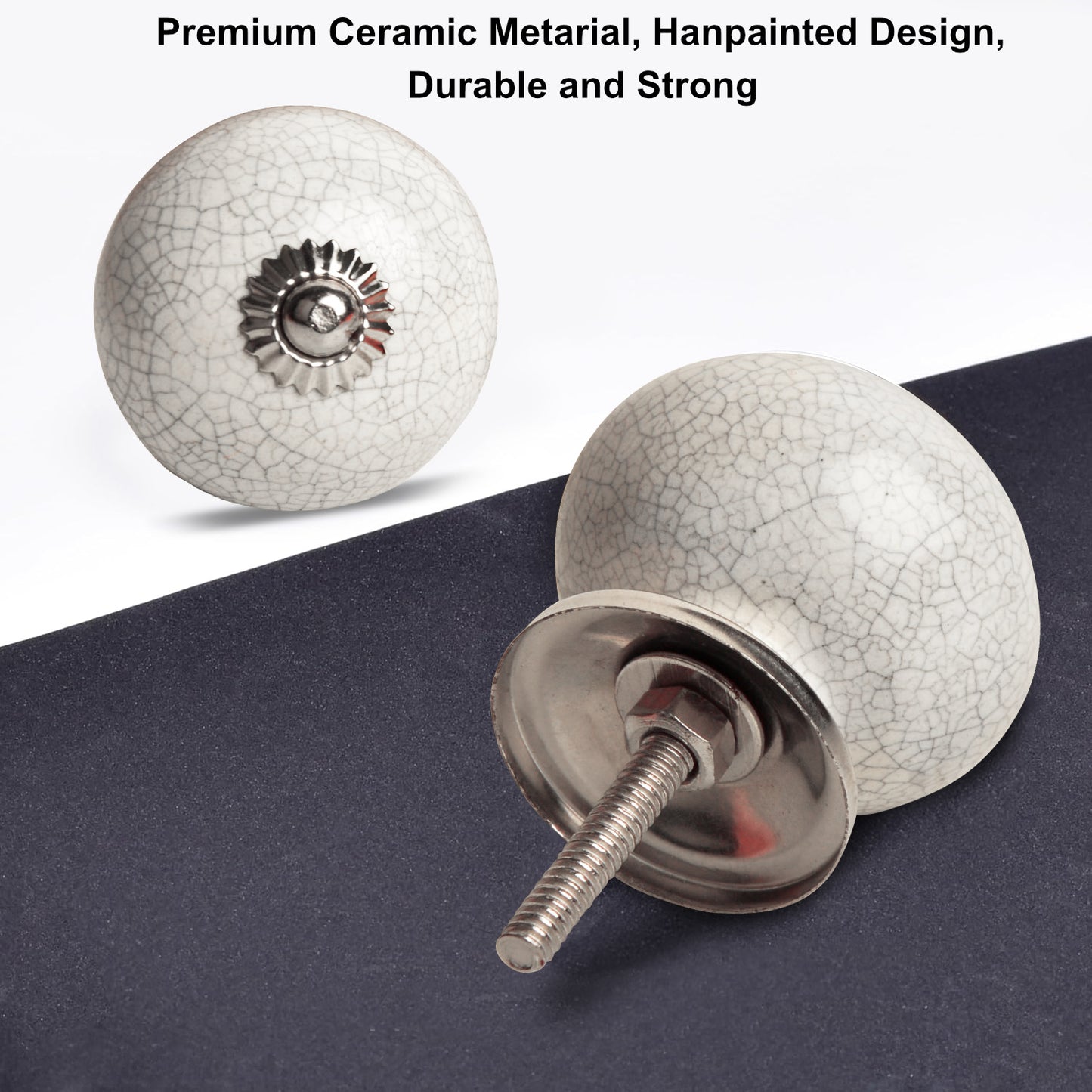 Handmade Ceramic Knobs for Drawers , Kitchen Cabinets, Cupboard (Set of 10 , White Crackle) - View 6