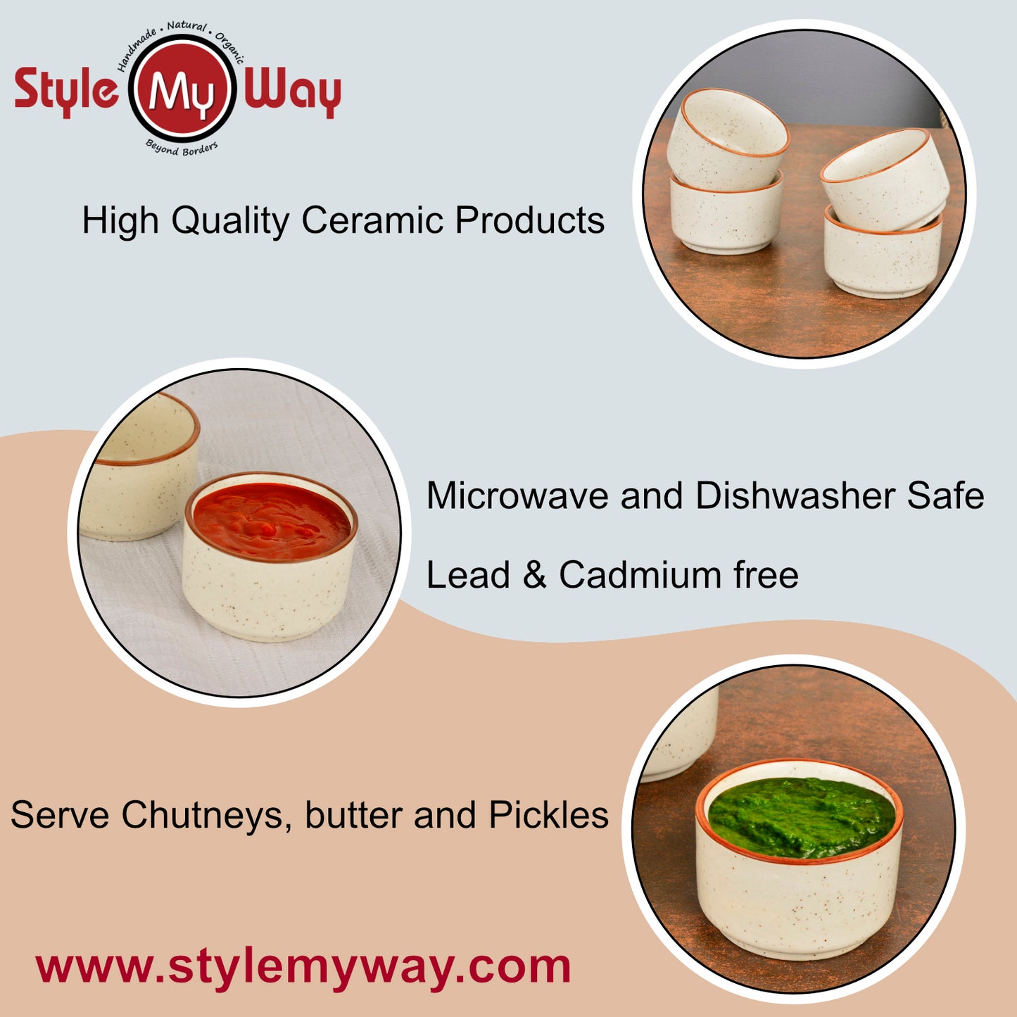 Ceramic Dip Bowls (50 ml , Off White , Set of 4) - View 5