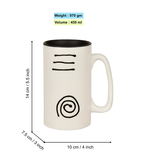 Premium Ceramic Hand-Painted Beer Mugs (450 ml each, Set of 2, Off White and Black) - View 2