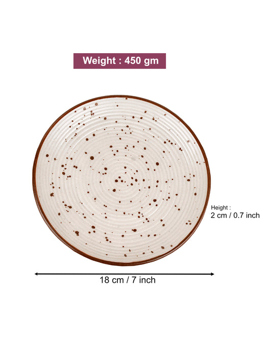 Ribbed Ceramic Quarter Plates with Brown Speckles (7 inches, Set of 4, Off White) - View 2