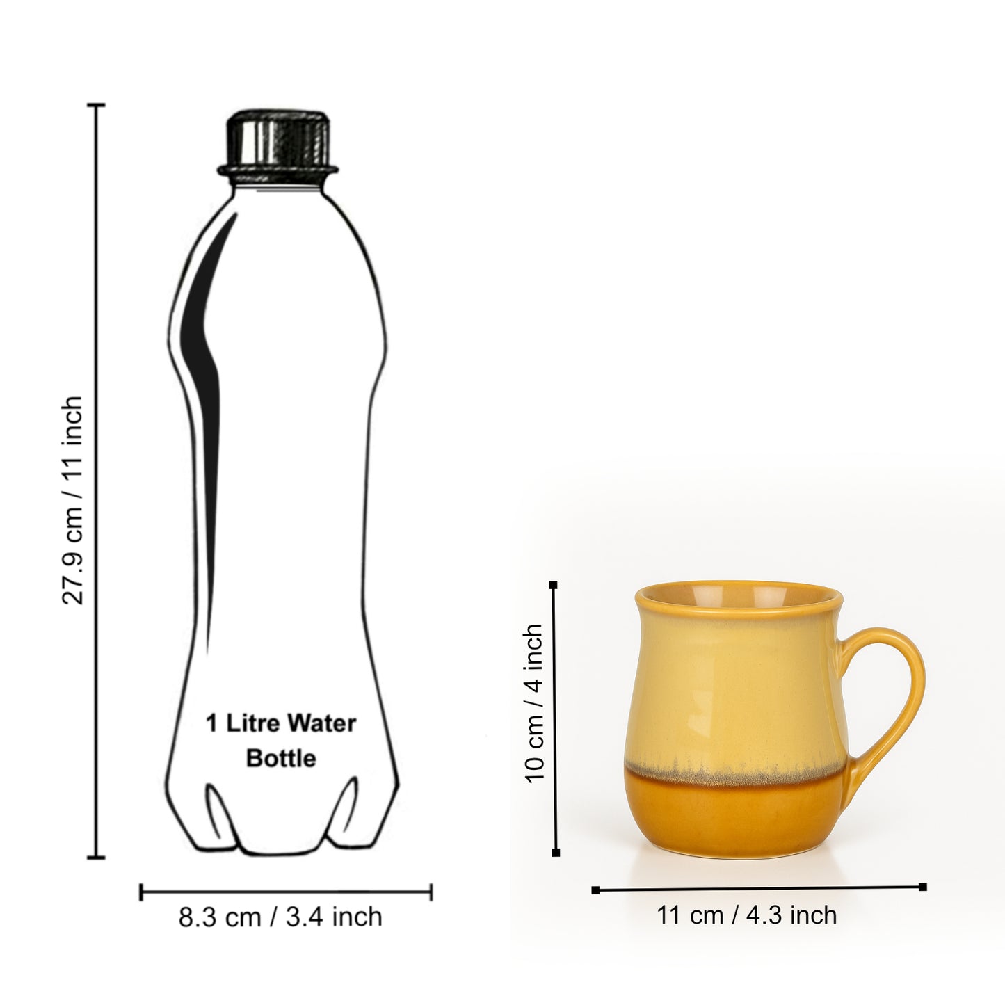 Studio Pottery Ceramic Coffee Mugs (400 ml, Ivory & Mustard Yellow Gradient Glaze, Set of 2) - View 7