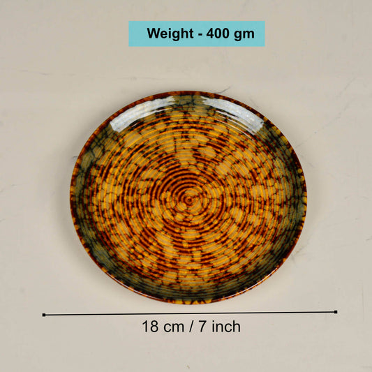 "Autumn Glow Collection" Ribbed Ceramic Quarter Plates with Luxury Amber Green Glaze (7 inches, Set of 6) - View 2
