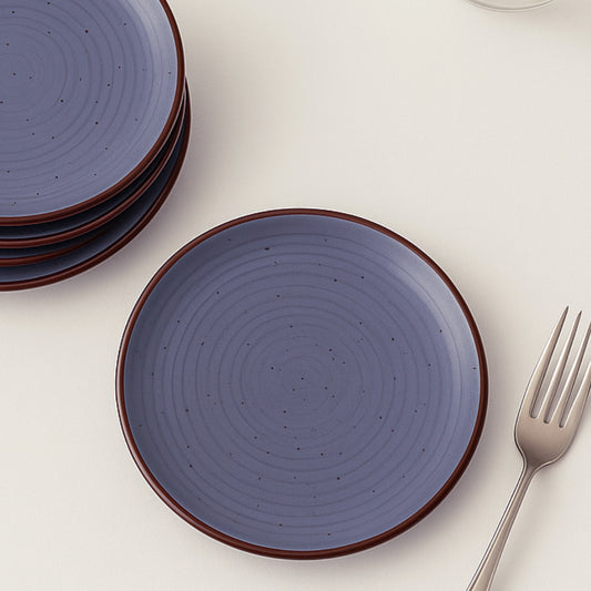 "Midnight Dusk Collection" Ribbed Ceramic Quarter Plates with Elegant Grey Speckle Glaze (7 inches, Set of 6) - View 2
