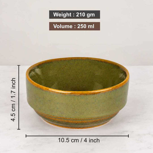 Ceramic Bowls - Olive Green with Amber Rim - Set of 2 - 4 inches - 250 ml each - 210 gm each