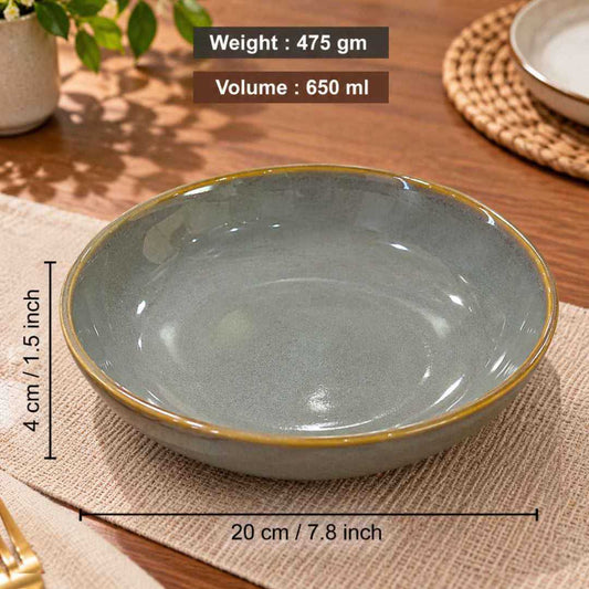 Ceramic Shallow Serving Bowl - Reactive Olive Green - 650 ml - 20 cm - Set of 2