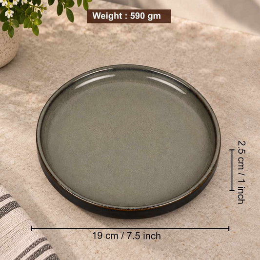 Ceramic Quarter Plates with Raised Rim - Set of 6 - Charcoal Grey - 19 cm - 1040 gm each