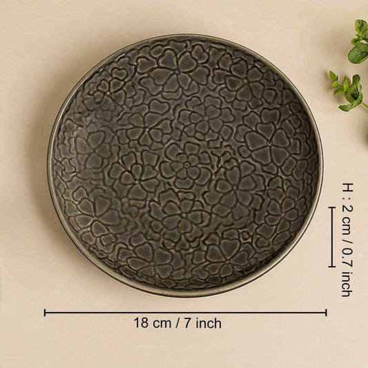 Ceramic Embossed Quarter Plates – 18 cm – Charcoal Grey – Set of 2 - 360 gm each