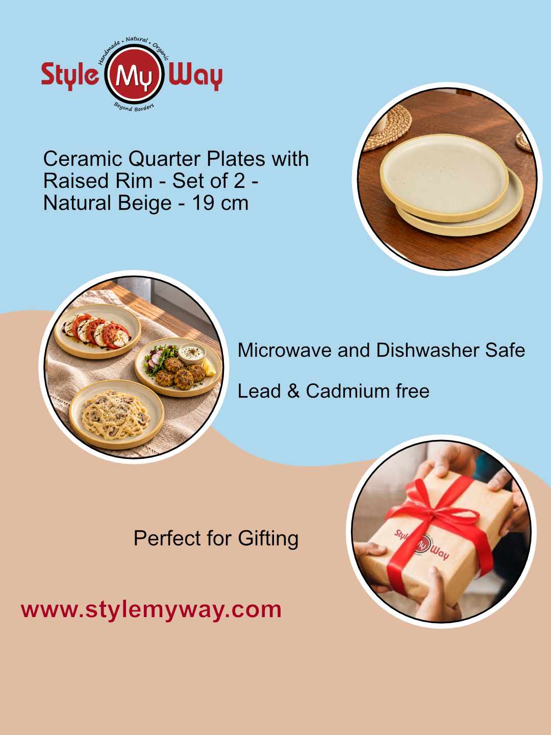 Ceramic Embossed Quarter Plates – 18 cm – Charcoal Grey – Set of 6 - 360 gm each