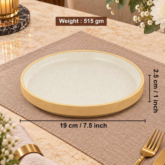 Ceramic Quarter Plates with Raised Rim - Set of 4 - Natural Beige - 19 cm