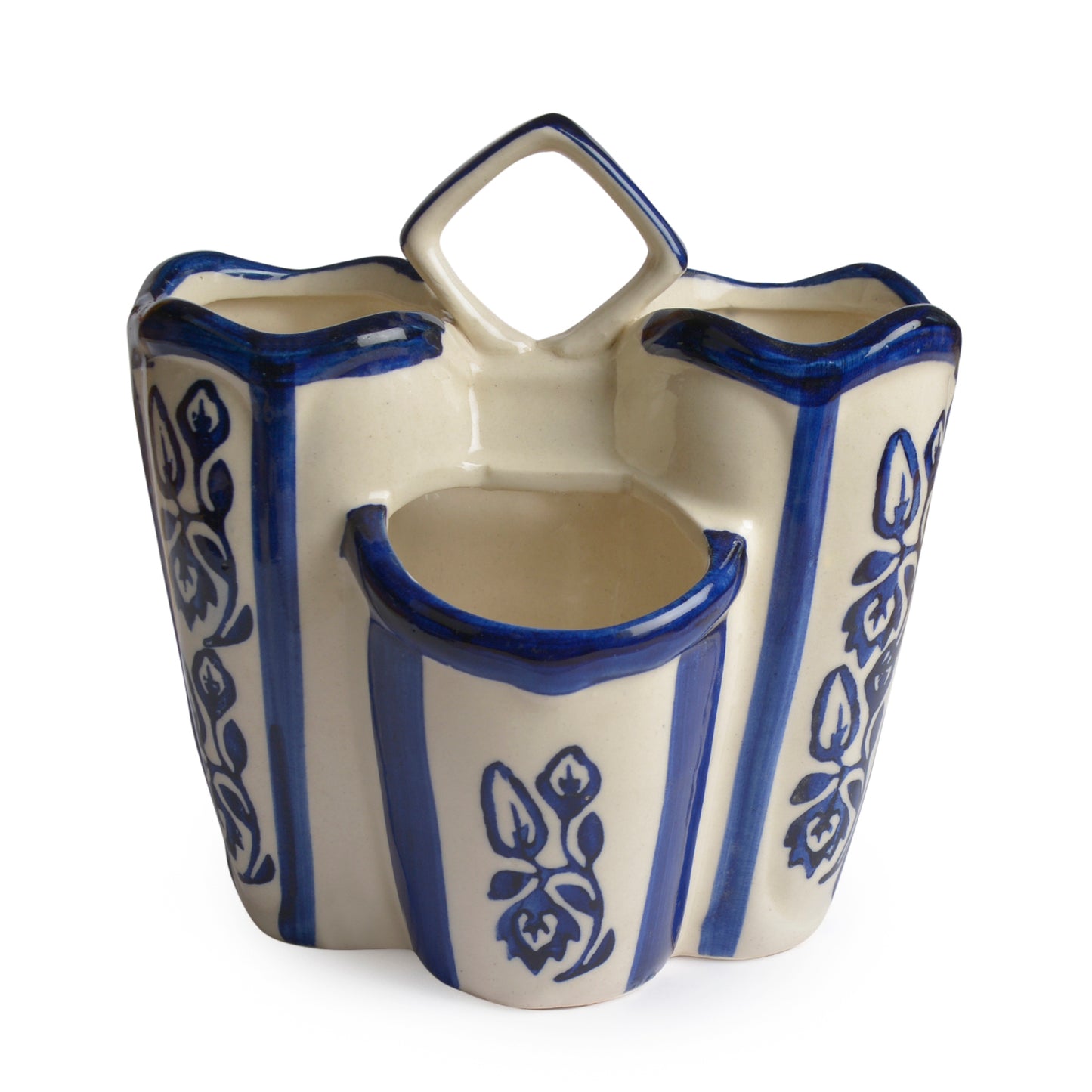 Handpainted Blue Ceramic Kitchen Cutlery Stand | Pen Stand | Spoon Holder | Toothbrush Stand