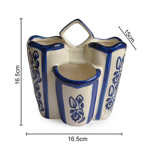 Handpainted Blue Ceramic Kitchen Cutlery Stand | Pen Stand | Spoon Holder | Toothbrush Stand