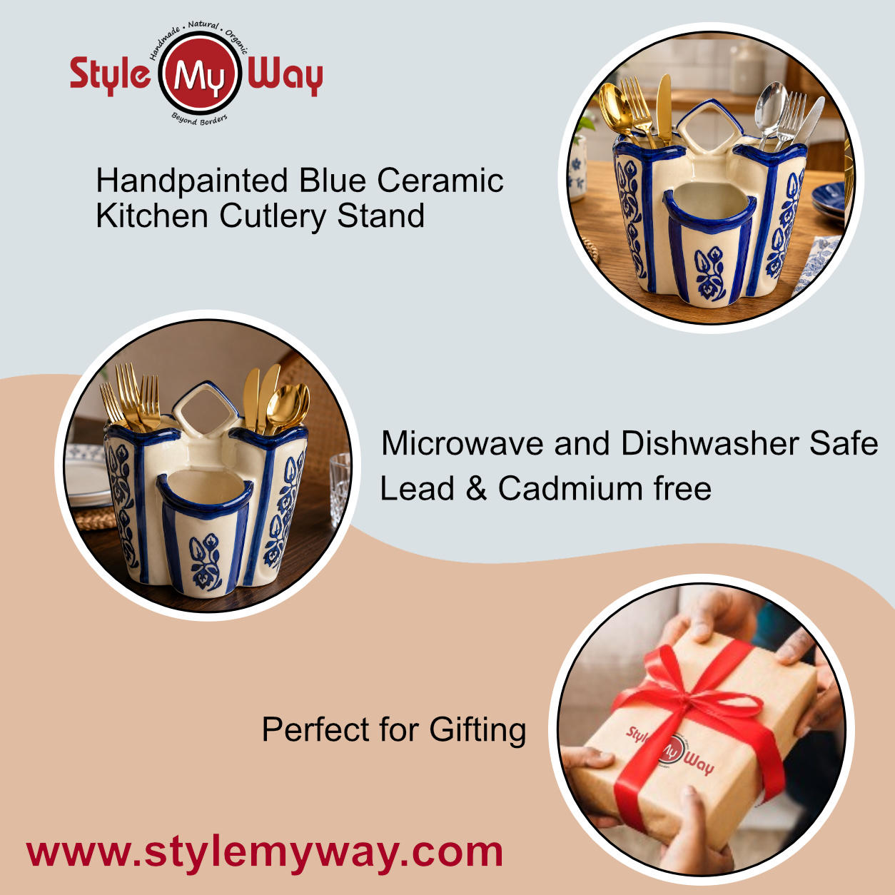 Handpainted Blue Ceramic Kitchen Cutlery Stand | Pen Stand | Spoon Holder | Toothbrush Stand