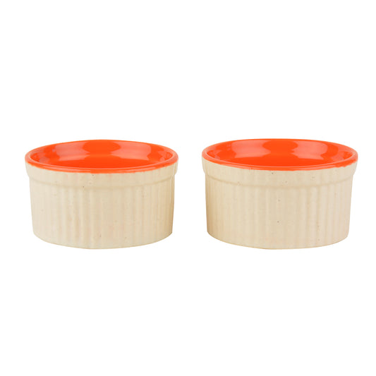 Studio Pottery Ceramic Dessert / Dip Bowls (150 ml each, Set of 2, White , Orange) - View 2