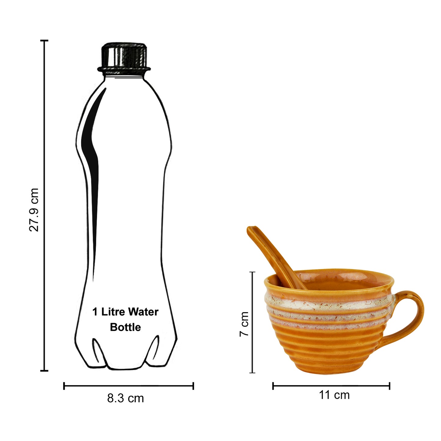 Studio Pottery Hand Glazed Dual Tone Ceramic Soup Cup with Spoon (350 ml each, Set of 4, Sand yellow and Off White) - View 5