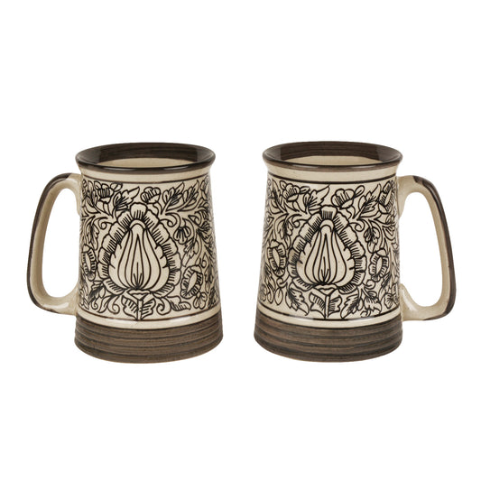 Handpainted Ceramic Beer Mugs (500 ml each, Set of 2, Amy Green) - View 2