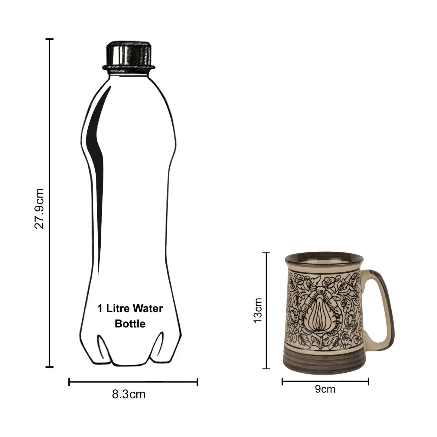 Handpainted Ceramic Beer Mugs (500 ml each, Set of 2, Amy Green) - View 5