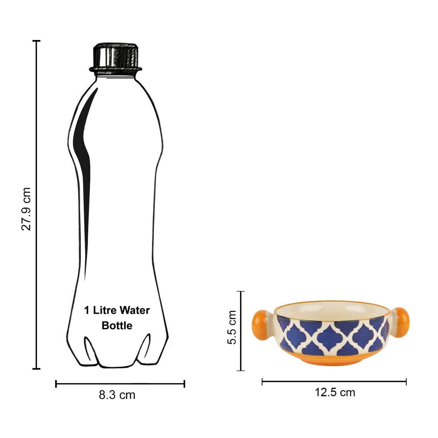 Ceramic Hand Painted Mughal Design Soup Bowls with Handle (300 ml, Set of 6, Blue and Yellow) - View 6