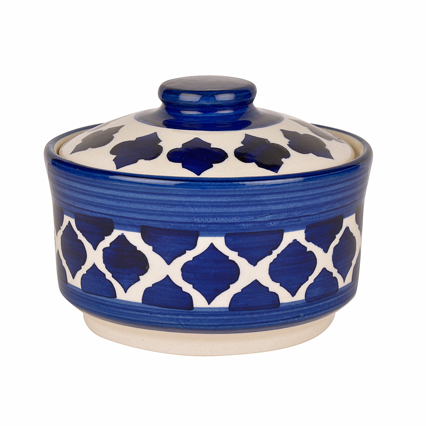 Studio Pottery Handpainted Ceramic Serving Donga with Lid Casserole Set (Set of 3, Blue) - View 6
