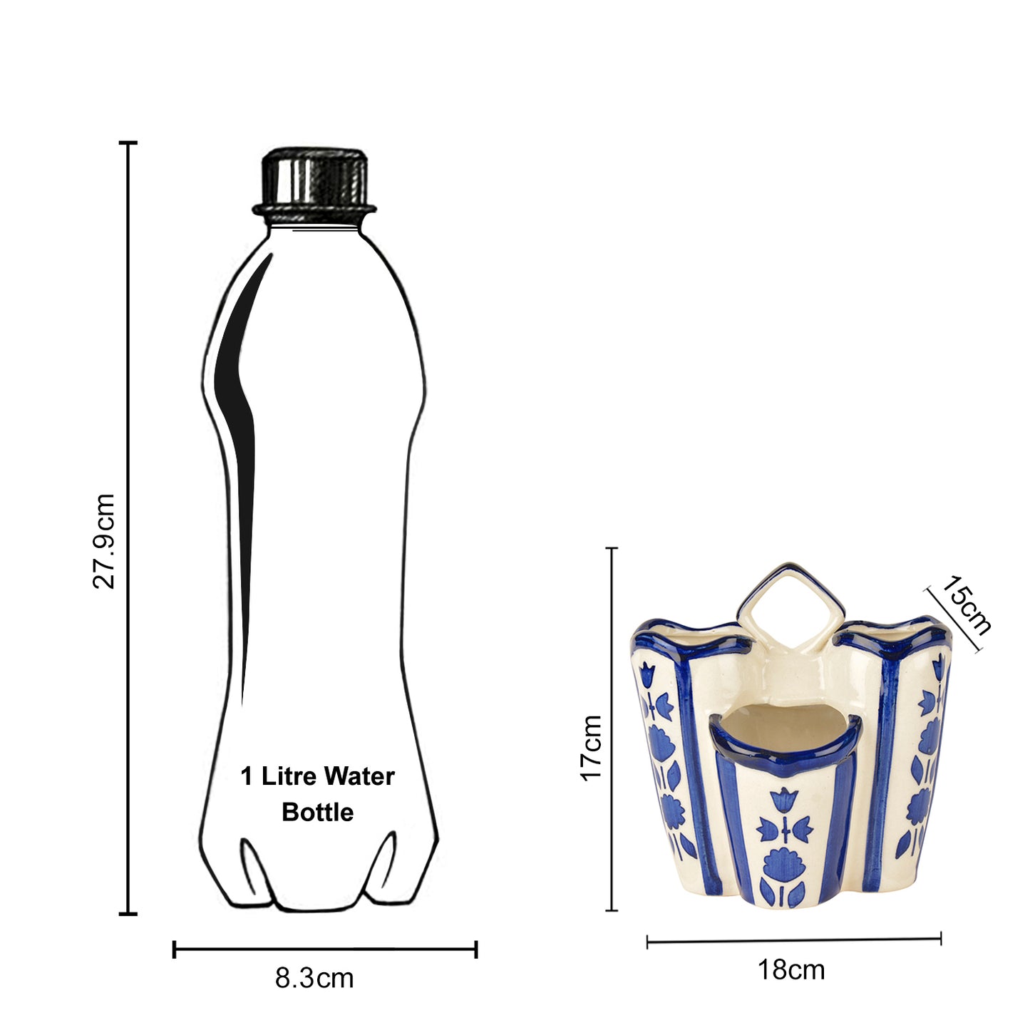 Handpainted Ceramic Kitchen Cutlery Stand (Blue and White) - View 5