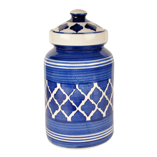 Handpainted Ceramic Jar (Burni) Set with Lid (3000 ml, Blue) - View 2