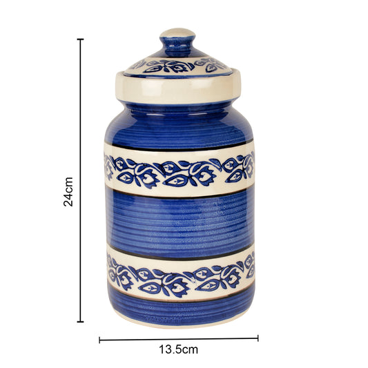 Handpainted Ceramic Jar (Burni) with Lid (3000 ml, Blue and White) - View 2