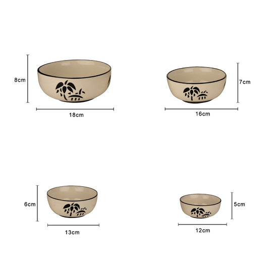 Studio Pottery Handpainted Dinner Serving Bowl Set (Set of 4 , Black Motif) - View 2