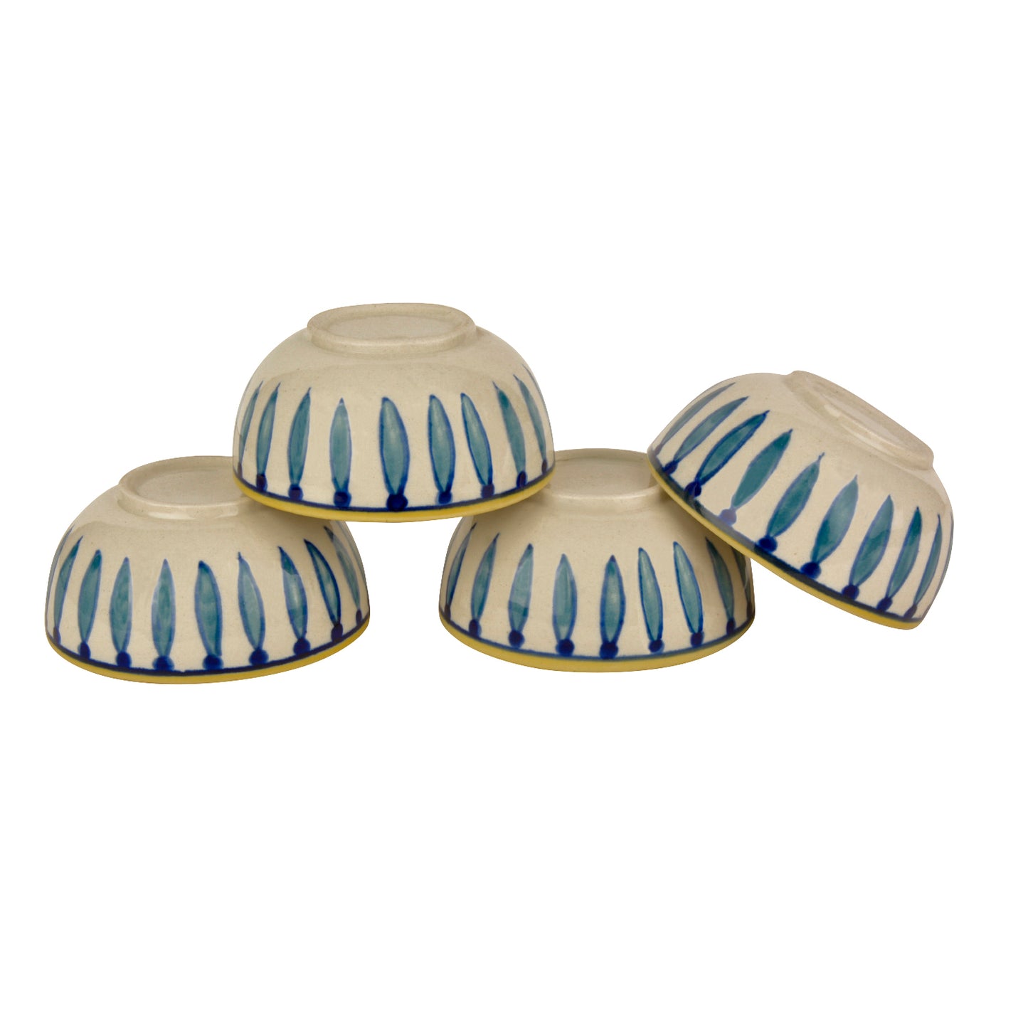 "Kyoto Collection" Handpainted Ceramic Dinner Serving Bowls (Set of 4, White and Blue, 200 ml each) - View 6