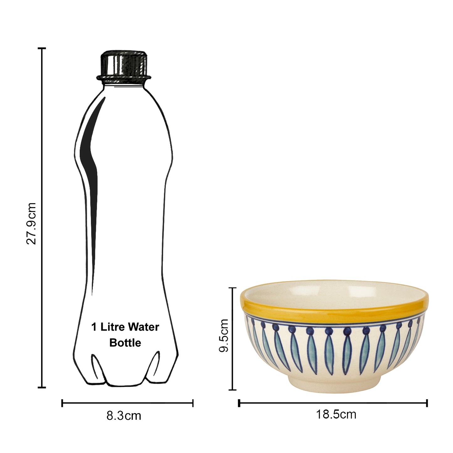 "Kyoto Collection" Handpainted Ceramic Dinner Serving Bowl (White and Blue, 1000 ml) - View 5