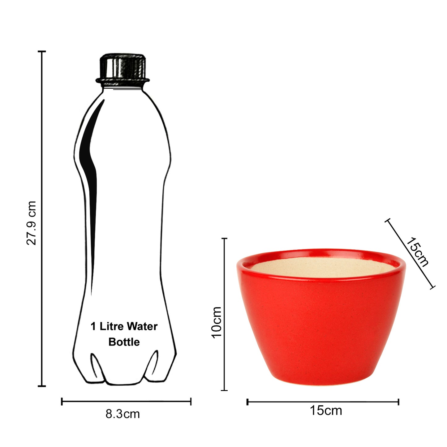 Hand Painted Ceramic Planter Pot (Red, Diameter - 15 cm, Height - 10 cm) - View 5