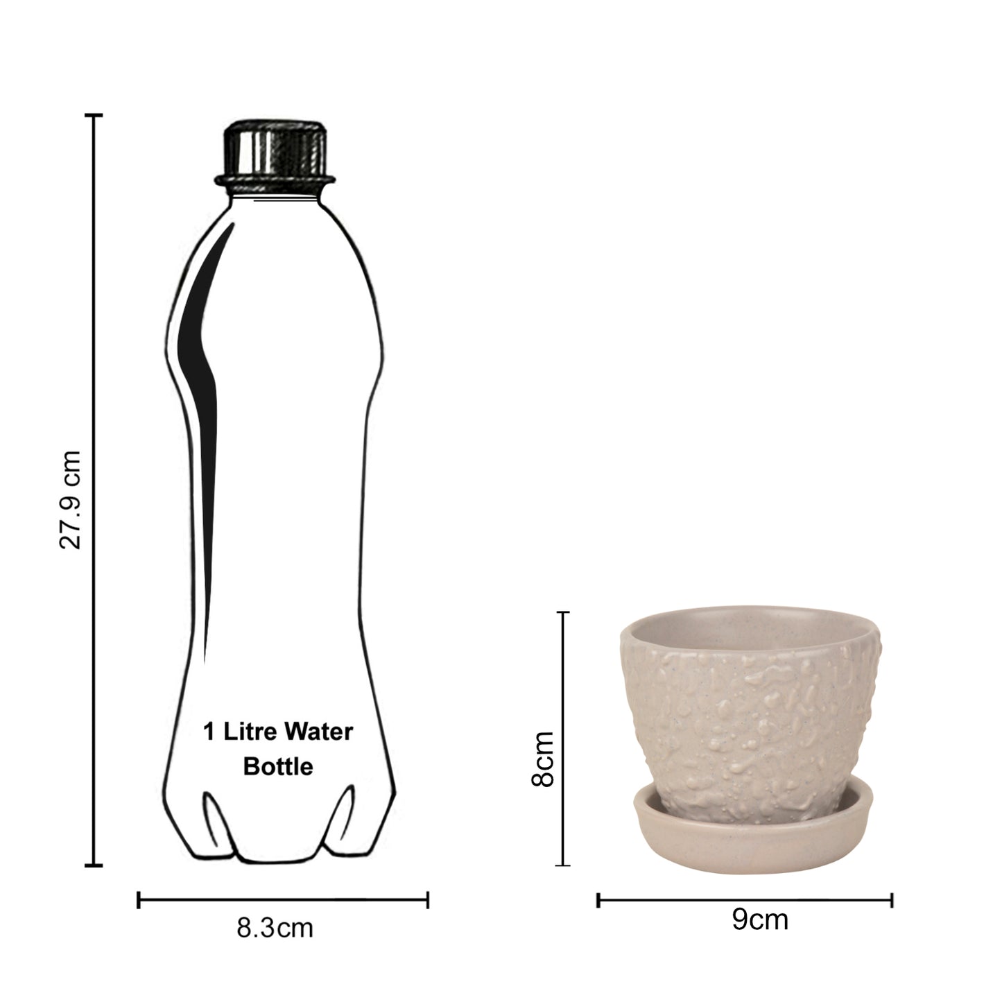 Hand Painted Ceramic Planter Pot with Tray (Grey, Diameter - 9 cm, Height - 8 cm) - View 6