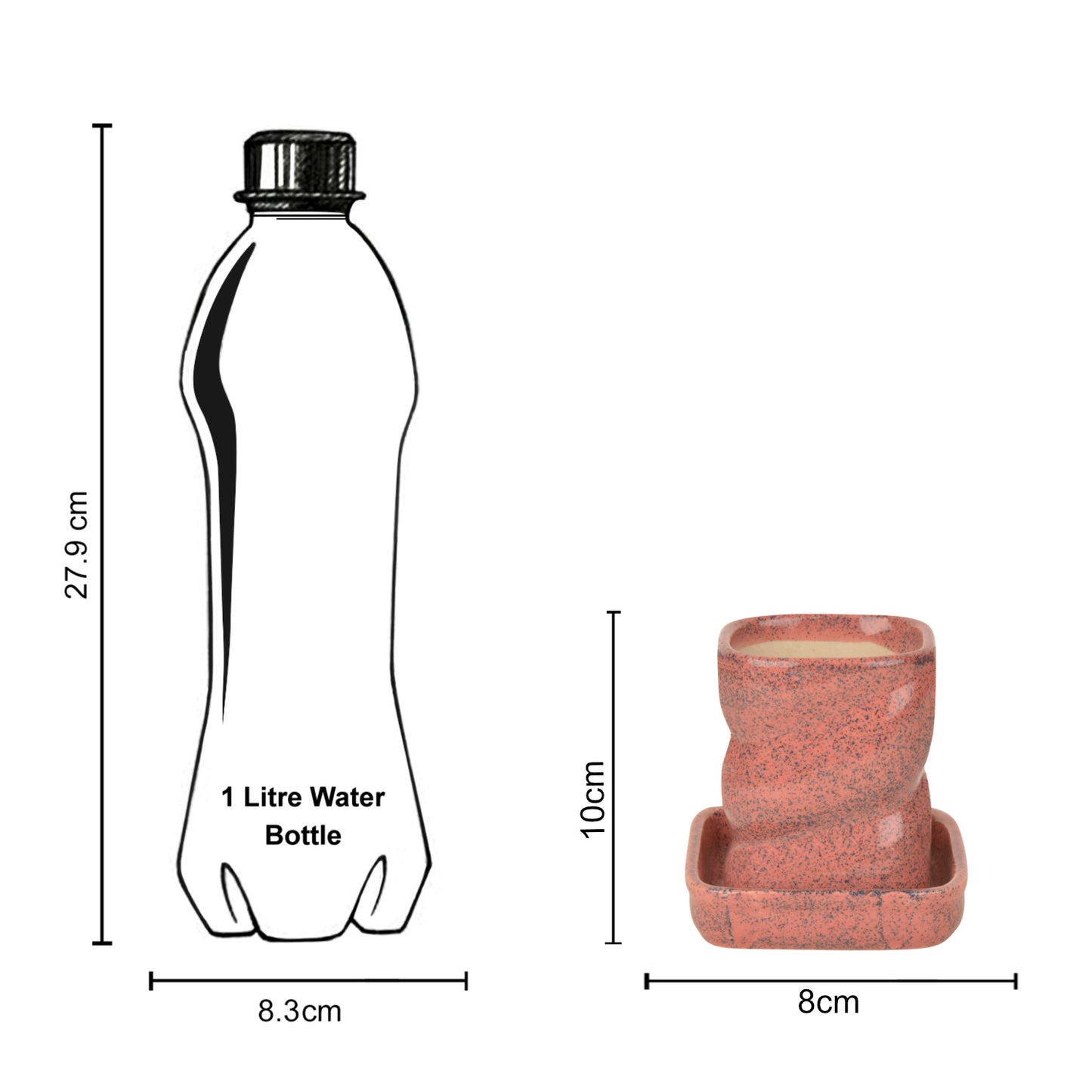 Hand Painted Ceramic Planter Pot with Tray (Peach and Blue, Diameter - 8 cm, Height - 10 cm) - View 6